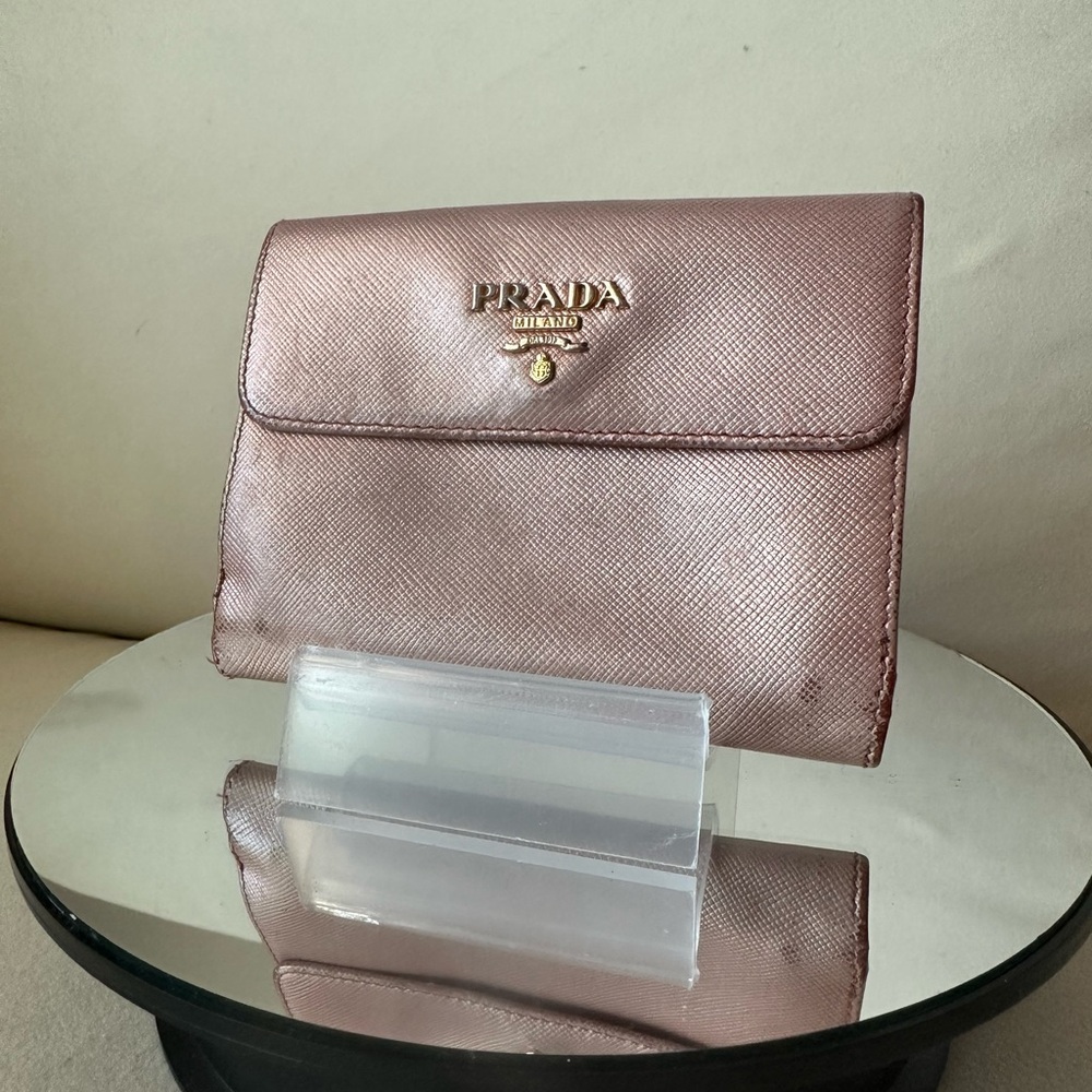 Prada Pink Leather Double Snap Wallet